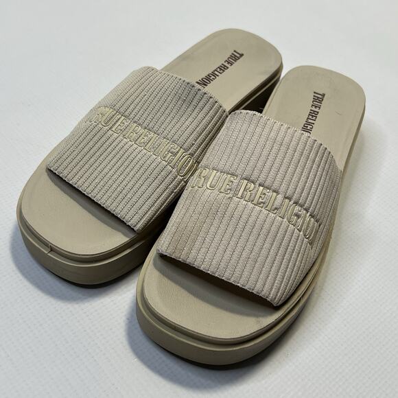 True Religion Shoes - True Religion Platform Slide Sandals Jann Bone Off White FT21332 Womens Size 9